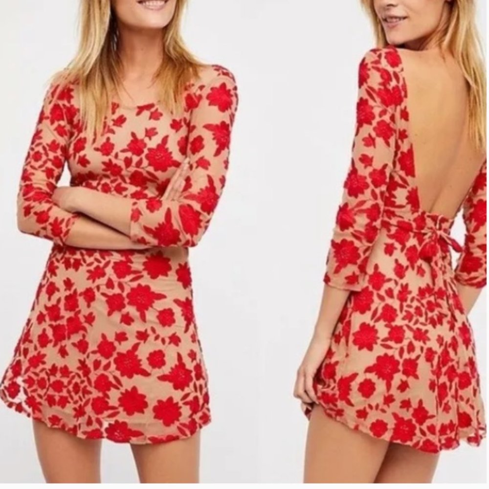 NWT For Love & Lemons Red Tumecula Mini Formal Dress Size XS